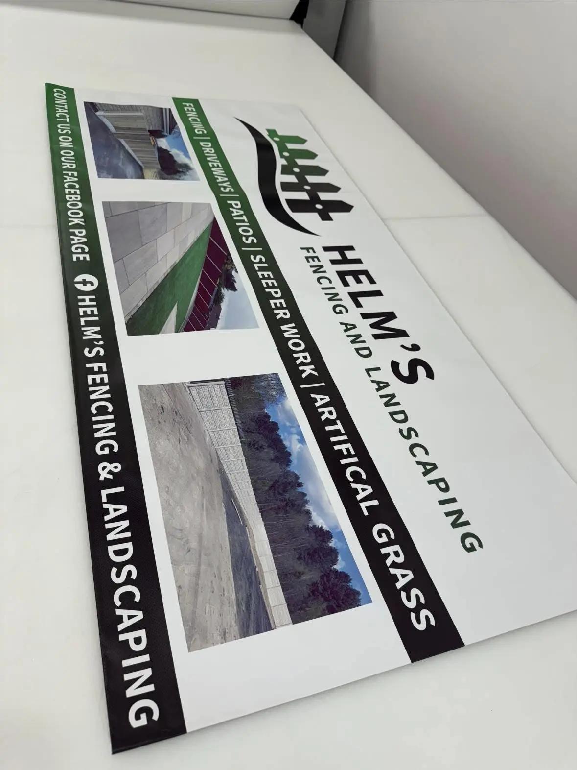Rigid outdoor sign board for fencing and landscaping business